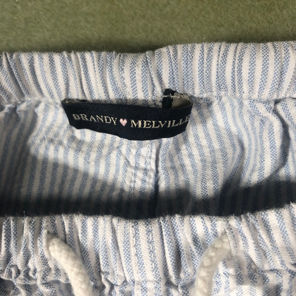 Brandy Melville Pants Womens One Size Blue White Striped Seersucker Drawstring - Picture 2 of 16